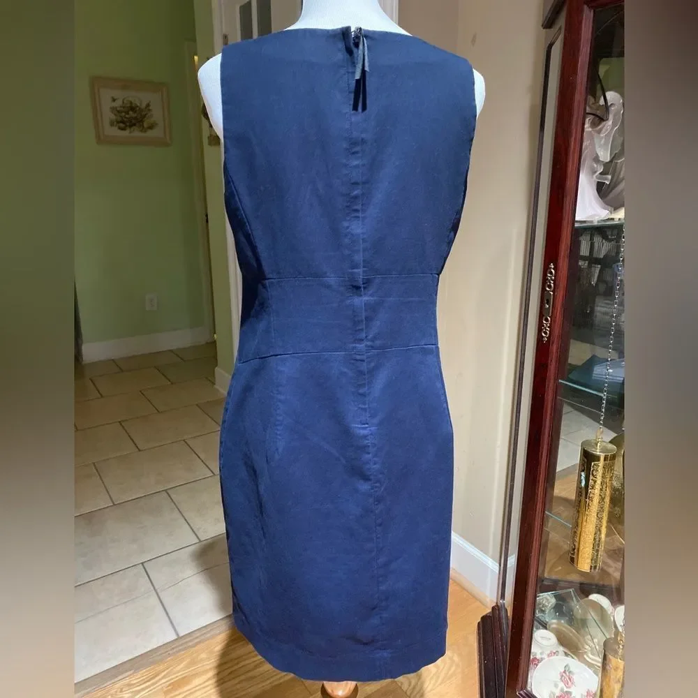 J.Crew Allura Navy Blue Superfine Cotton Lined Sleeveless Shift Dress Size 10